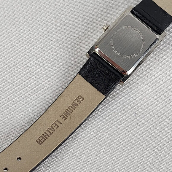 Black Leather Silver Rhinestone M Watch - Picture 5 of 8